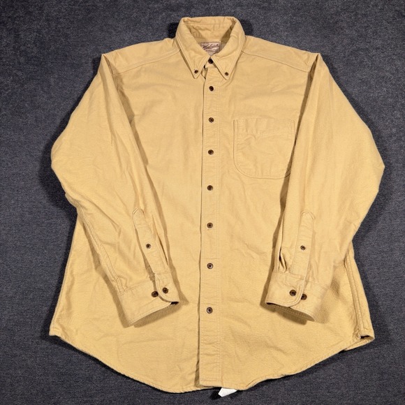 Vintage Woolrich Men's L Yellow Heavy Cotton Flannel Shirt Chamois Outdoors USA - Picture 2 of 6